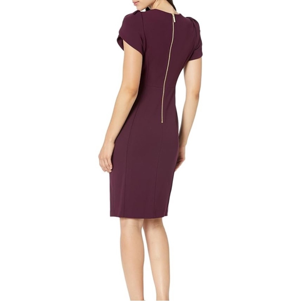 Burgundy Calvin Klein Capped Sleeve Dress - Picture 2 of 7